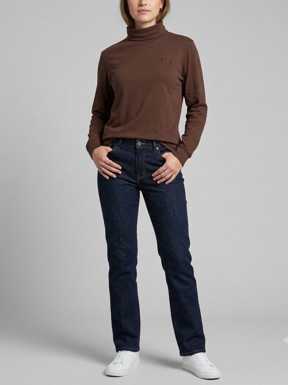 Vintage Blair Chocolate Brown Embroidered Crest Mock Turtleneck Top (Size XL)